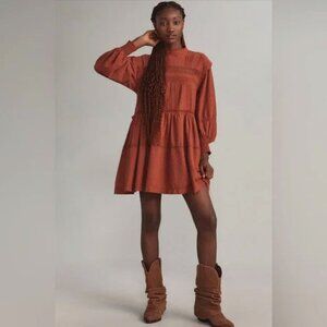 NWT Anthropologie Pilcro Long-Sleeve Mock-Neck Swing Mini Dress Rust XS